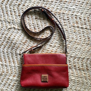 Dooney Bourke Small Crossbody Purse- Red Leather, Brown Trim and strap - Boho